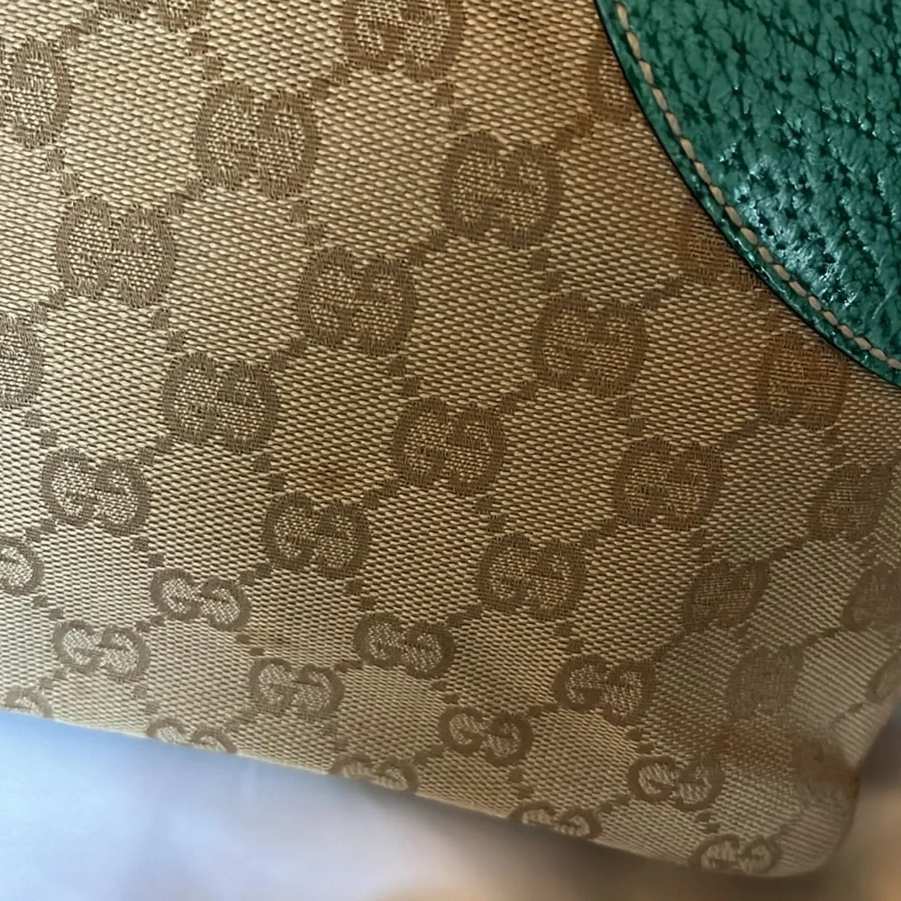 Gucci vintage green teal trim monogram canvas Abbey bag & Gucci dust bag - Picture 6 of 16